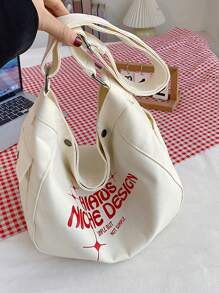 Letter Graphic Túi Hobo Dây đeo có thể điều chỉnh quá khổ - trắng - Xem 5