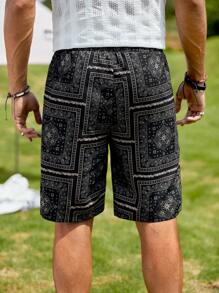 GENTILAND Men Paisley Scarf Print Drawstring Waist Shorts - Multicolor - View 2