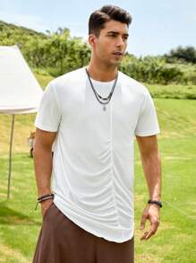 GENTILAND Áo thun & Áo lót Nam Bất đối xứng Xù màu trơn Giải trí - trắng - Xem 1