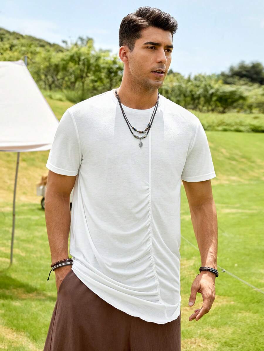 GENTILAND Áo thun & Áo lót Nam Bất đối xứng Xù màu trơn Giải trí - trắng - Xem 1