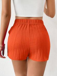 SHEIN Privé Solid Knot Side Wrap Skort - Orange - View 2