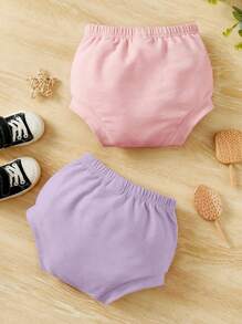 SHEIN Baby Boy 2pcs Solid Elastic Waist Shorts - Multicolor - View 2