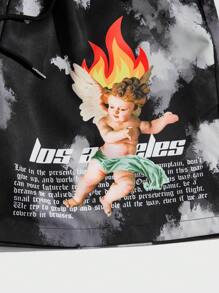 ROMWE MEN Street Life Nam Đồ họa thiên thần & Khẩu hiệu Nhuộm buộc Eo dây rút Quần short - Nhiều màu - Xem 3