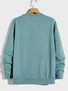 Manfinity RebelGame Men Letter Patched Detail Sweatshirt - Cadet Blue - View 2