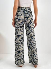 SHEIN Tall Tropical Print Belted Trousers - Blue - View 2