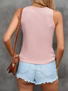 SHEIN LUNE Áo khoác và áo lót dành cho xe tăng nữ Nút màu trơn Giải trí - Hồng - Xem 6