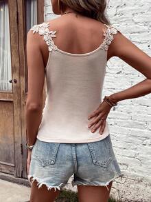 SHEIN LUNE Top con diseño aplique tejido de canalé correa ancha - Albaricoque - Ver 2