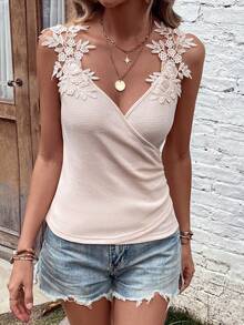 SHEIN LUNE Top con diseño aplique tejido de canalé correa ancha - Albaricoque - Ver 4