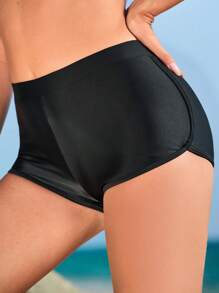 SHEIN Summer Solid High Waist Bikini Shorts - Black - View 1