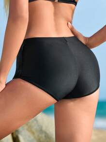 SHEIN Summer Solid High Waist Bikini Shorts - Black - View 2