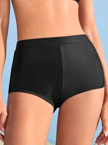 SHEIN Summer Solid High Waist Bikini Shorts - Black - View 3