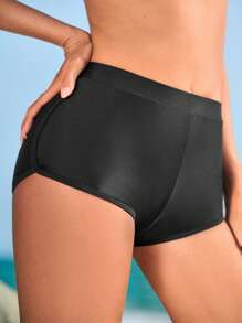 SHEIN Summer Solid High Waist Bikini Shorts - Black - View 6