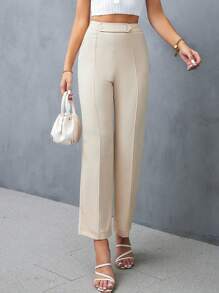 SHEIN Privé Elegant Eenkleurig Dames broeken Rits Knoop
