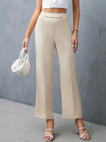 SHEIN Privé Elegant Eenkleurig Dames broeken Rits Knoop