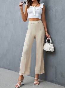 SHEIN Privé Elegant Eenkleurig Dames broeken Rits Knoop