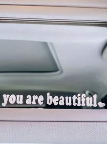 1pc Heart & Slogan Graphic Car Rearview Mirror Sticker - White - View 2