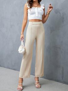 SHEIN Privé Elegant Eenkleurig Dames broeken Rits Knoop