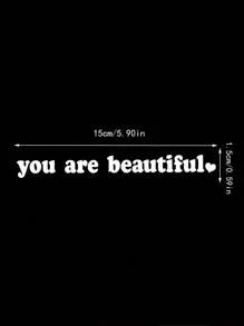 1pc Heart & Slogan Graphic Car Rearview Mirror Sticker - White - View 4