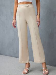 SHEIN Privé Elegant Eenkleurig Dames broeken Rits Knoop