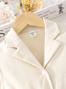 Tween Girl Two Tone Puff Sleeve Shirt Dress With Corset - Apricot - View 3