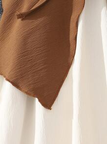 Tween Girl Two Tone Puff Sleeve Shirt Dress With Corset - Apricot - View 6