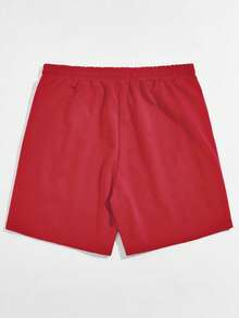 ROMWE MEN Street Life Quần Short Nam Dây kéo Túi Thắt nơ trước Đồ họa Lá thư Giải trí - Đỏ - Xem 2