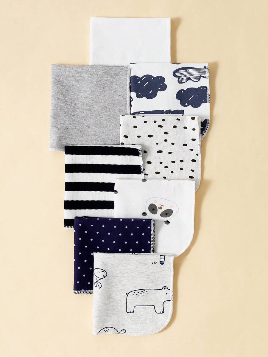 momscare 8入組嬰兒圍兜和多功能方形毛巾，8入組柔軟吸水喂養毛巾，可用於新生兒和嬰兒 - 可愛設計嬰兒毛巾，帶圍兜和手帕 - 完美嬰兒淋浴派對禮物，適用於對皮膚敏感的男孩和女孩 - 彩色 - 查看 1