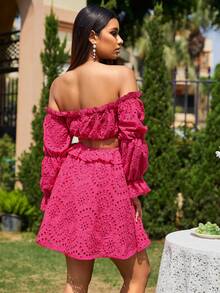 Glamaker 一字肩前繫帶荷葉邊洋裝 - 玫紅色 - 查看 2