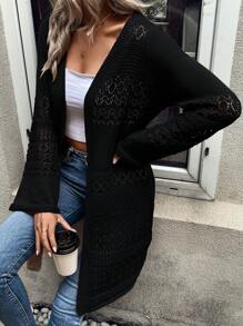 EMERY ROSE Hollow Out Casual Design Cardigan Fall Winter Cloth For Women
