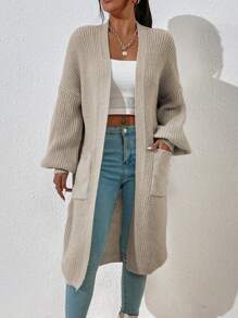 RosyDaze Dual Pocket Drop Shoulder Cardigan,Long Sleeve Tops Fall Winter Cloth For Women - Khaki - View 3