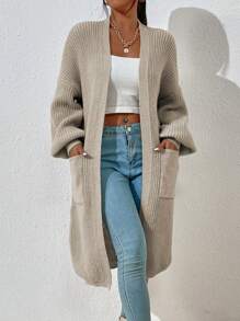 RosyDaze Dual Pocket Drop Shoulder Cardigan,Long Sleeve Tops Fall Winter Cloth For Women - Khaki - View 4