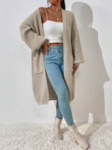 RosyDaze Dual Pocket Drop Shoulder Cardigan,Long Sleeve Tops Fall Winter Cloth For Women - Khaki - View 6