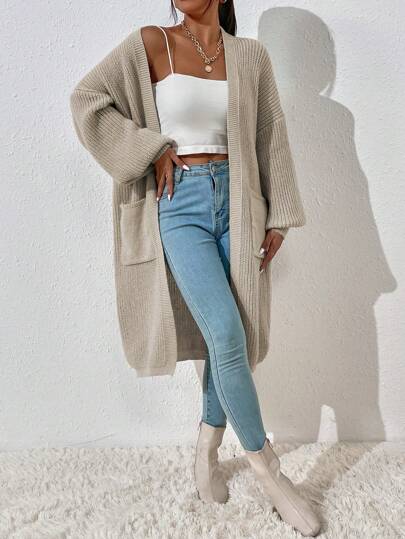 RosyDaze Dual Pocket Drop Shoulder Cardigan,Long Sleeve Tops Fall Winter Cloth For Women