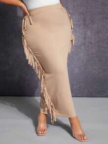 SHEIN SXY Falda de lápiz ribete con fleco - Albaricoque - Ver 7