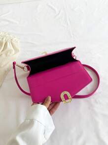 迷你翻蓋方包壓花細節金屬裝飾 - 玫紅色 - 查看 5