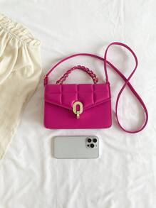 迷你翻蓋方包壓花細節金屬裝飾 - 玫紅色 - 查看 6