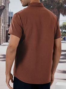 Manfinity Homme Men Solid Button Up Pocket Patched Shirt - Coffee Brown - View 2