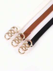 新到貨童裝3入組薄款三環扣設計pu革腰帶,適用於牛仔褲 - 彩色 - 查看 4