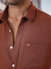 Manfinity Homme Men Solid Button Up Pocket Patched Shirt - Coffee Brown - View 8