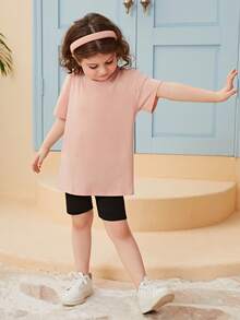 SHEIN 少女花卉印花下垂肩T恤 - 淺粉色 - 查看 4