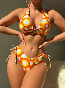 Bộ Bikini Nữ Thắt nút Buộc lại Trọn gói Tất cả trên in Boho - Nhiều màu - Xem 1