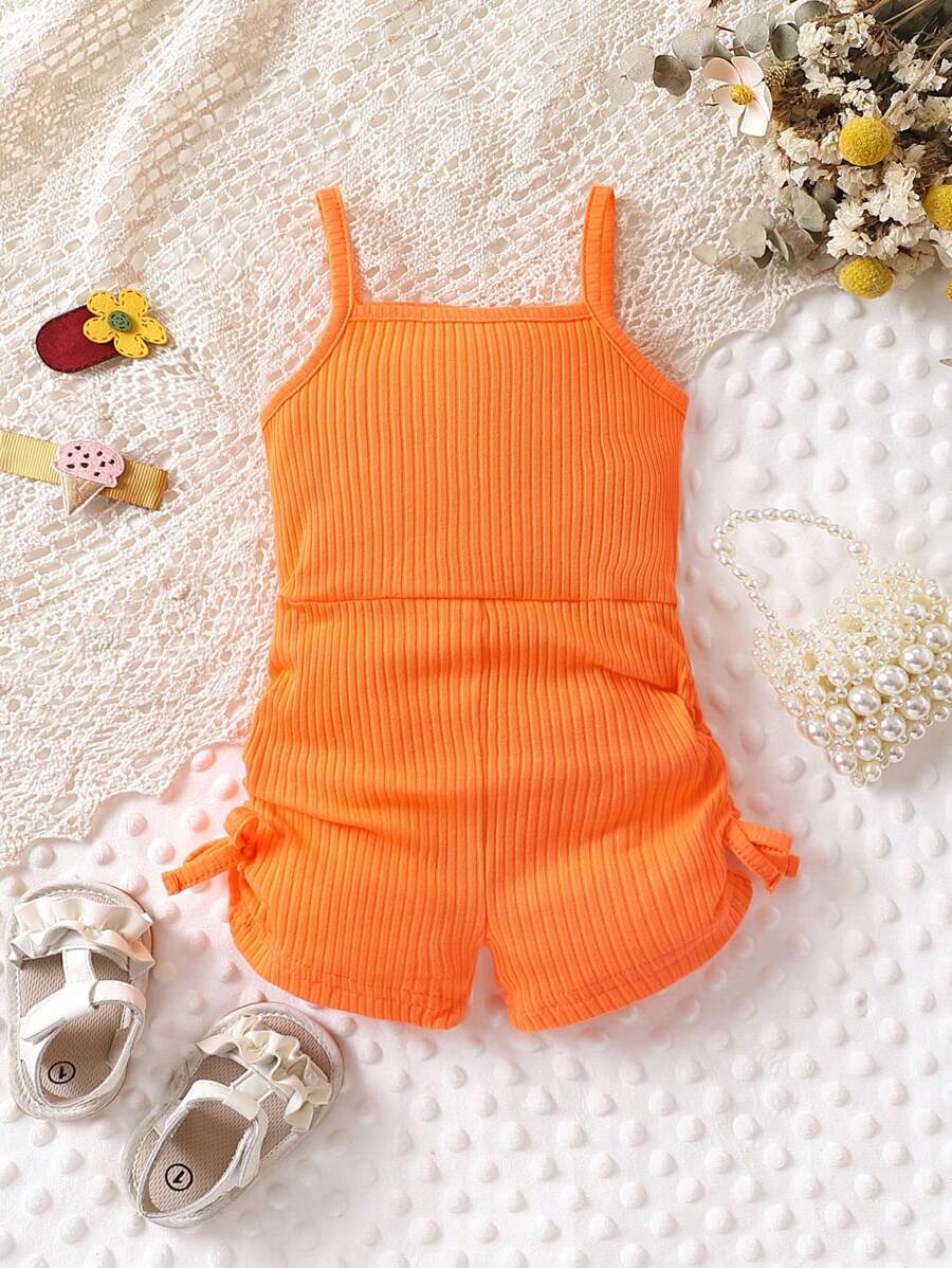 Mono De Tirantes Con Lazo Fruncido Para Bebé Niña - Naranja - Ver 1