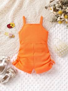 Mono De Tirantes Con Lazo Fruncido Para Bebé Niña - Naranja - Ver 2