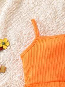 Mono De Tirantes Con Lazo Fruncido Para Bebé Niña - Naranja - Ver 4