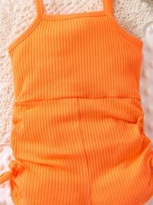 Mono De Tirantes Con Lazo Fruncido Para Bebé Niña - Naranja - Ver 5