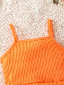 Mono De Tirantes Con Lazo Fruncido Para Bebé Niña - Naranja - Ver 6