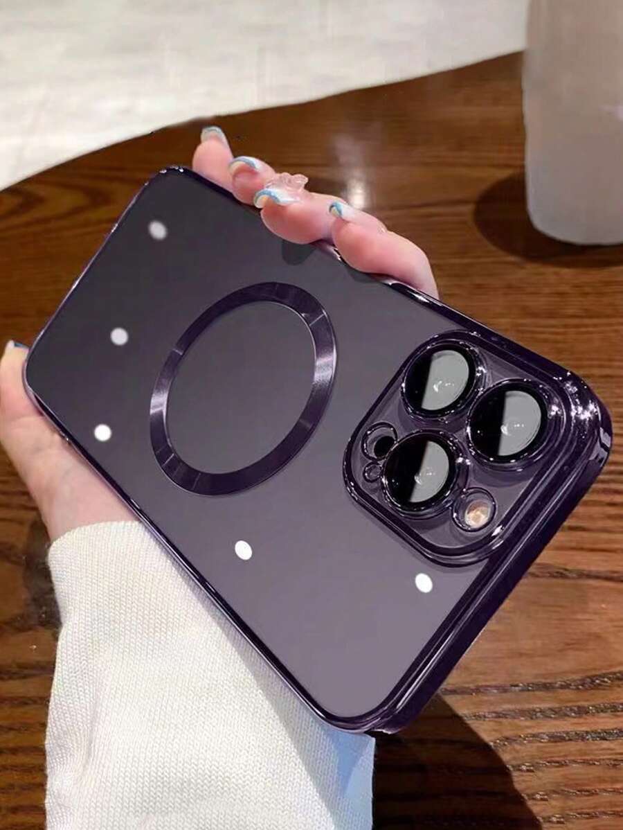 全新 CD 镂空带镜头膜手机壳适用于 16/16 Pro/16 Pro Max/16E，磁性软保护套，防摔外壳，适合女性 - 紫色 - 查看 1