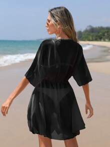 Swim Vcay 織帶拼接罩衫連衣裙 - 黑色 - 查看 2