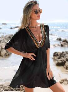 Swim Vcay 織帶拼接罩衫連衣裙 - 黑色 - 查看 4