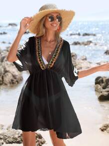 Swim Vcay 織帶拼接罩衫連衣裙 - 黑色 - 查看 5